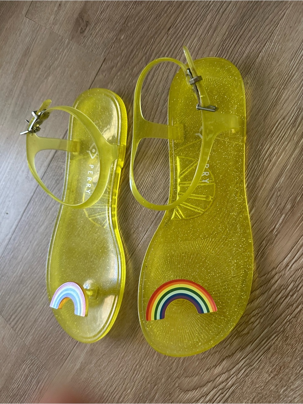 Katy Perry Collections Yellow Glitter Jelly Sandals with Rainbow Appliqués - Picture 2 of 3